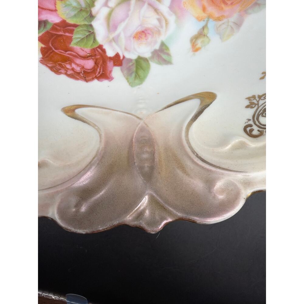 Antique Germany 101 Porcelain Serving Bowl 11” Roses Pink Gold Art Nouveau - Picture 3 of 14
